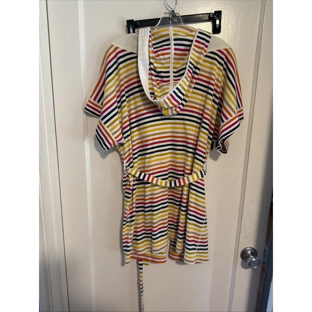 Anthropologie Lilka Rainbow Striped Hooded Robe with Tie Size S/M